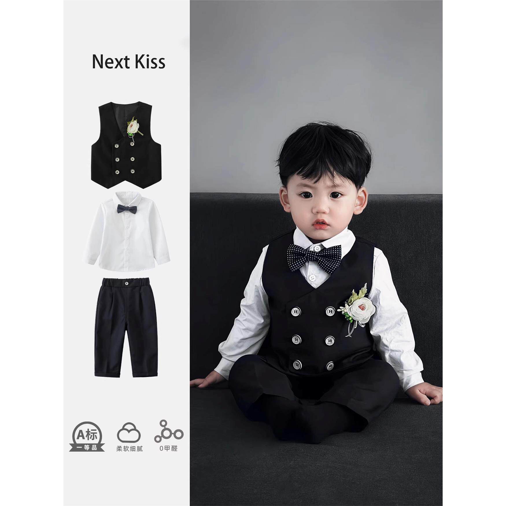 英国Next Kiss男宝宝西装套装秋季衣服周岁礼服婴幼儿生日三件套