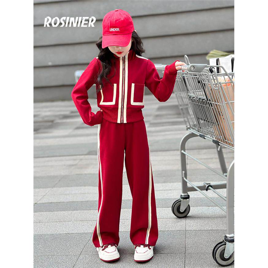 韩国ROSINIER女童运动套装2025新款大儿童卫衣秋装休闲两件套春秋