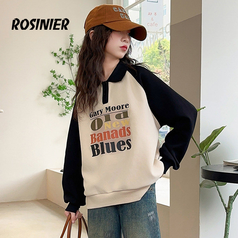 韩国ROSINIER女童休闲卫衣春秋款 插肩袖Polo衫中大童休闲上衣