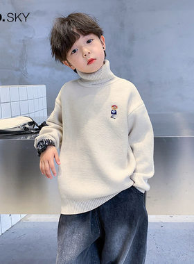 韩国AS品牌正品儿童冬季加厚高领毛衣2025新款男童一体绒针织打底