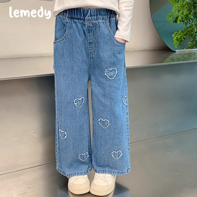 韩国Lemedy女童直筒牛仔裤子春秋季2026新款女宝宝阔腿裤儿童春装