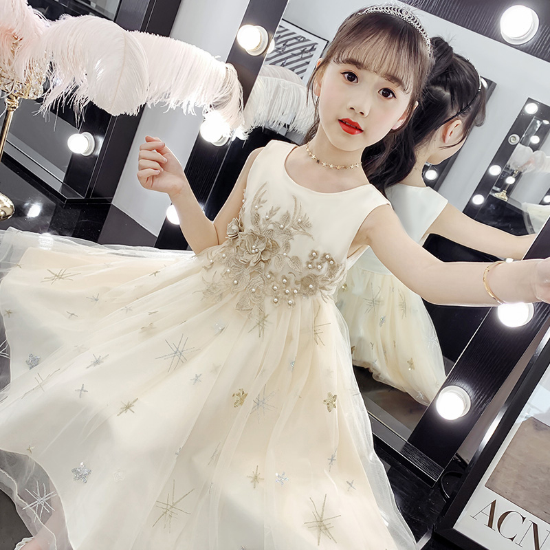 港风轻奢新款~白色女童无袖连衣裙夏季儿童洋气小女孩礼服公主裙
