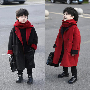 韩国Uamtor男童双面羊绒大衣秋冬新款安可拉红新年中长款羊毛外套