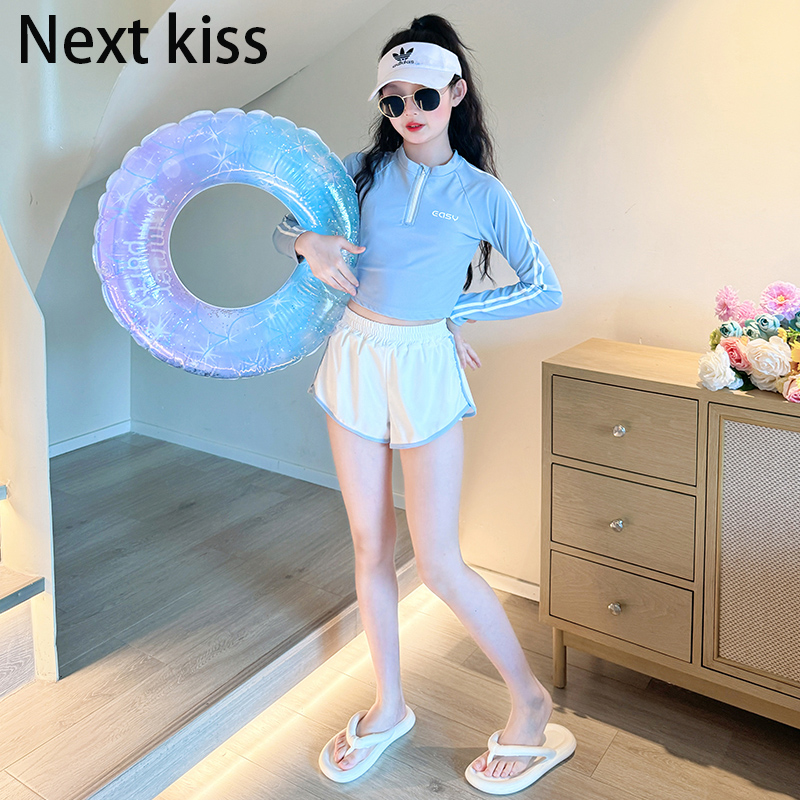 Next kiss2025夏季新款女童泳衣高颜值洋气分体泳装长袖防晒泳衣