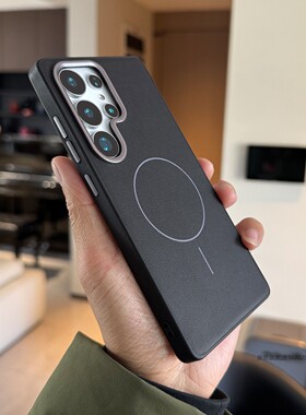 索哲适用于三星s25ultra手机壳小众男士款黑色素皮强磁吸保护套s24ultra独立金属按键镜头s25+全包耐脏防摔汗