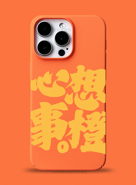 心想事橙适用于苹果16promax手机壳新品15pro男女款plus趣味个性原创书法文字可定制iPhone14橙色13全包超薄2