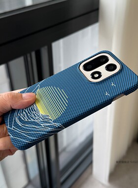 索哲适用于一加15手机壳半包超薄亲肤手感硬壳一加13唯美日落风景1+12蓝色碳纤维纹理ace5pro大孔镜头不包2套