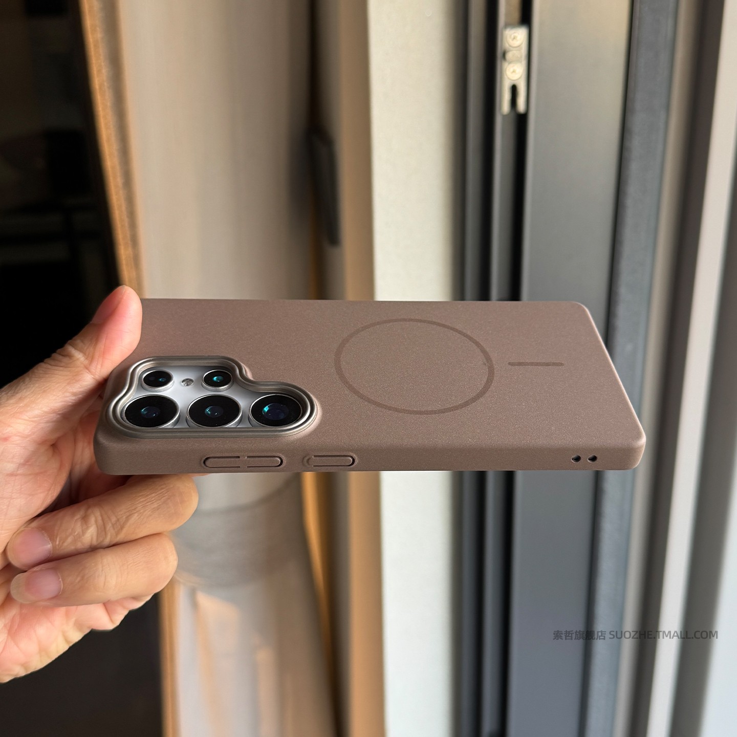 索哲适用于三星s25ultra手机壳全包超薄岩砂硬壳s24ultra大孔粗磨砂防指纹手汗s23+小众鞍褐色细圈磁吸保护套