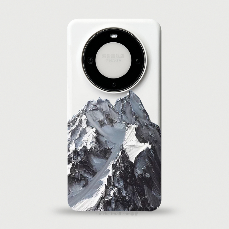 适用于华为mate60pro手机壳男士款mate60小众抽象艺术油画雪山风景pro+透明全包超薄防摔保护套mt50大孔磨砂4