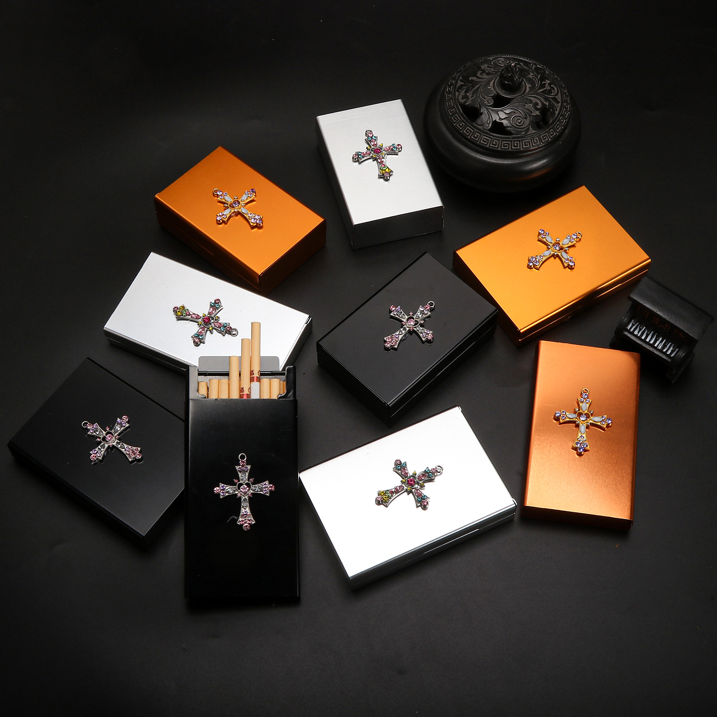 金属烟盒简约创意十字架烟盒装饰抗压防潮粗中细式20支装烟盒