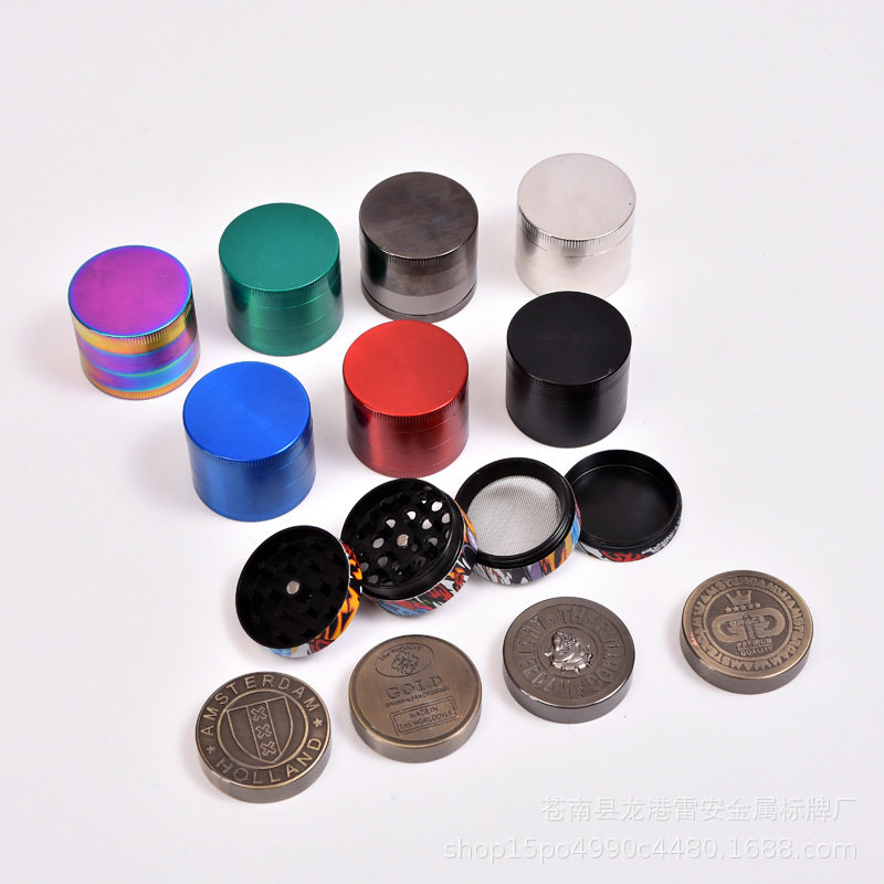 55mm锌制凹面盖磨烟器磨烟盒碎烟器4层研磨器烟丝香烟锌合金材质
