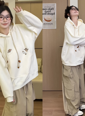 DIYUN帝韵设计感刺绣松鼠连帽卫衣女外套2025秋季慵懒风宽松帽衫