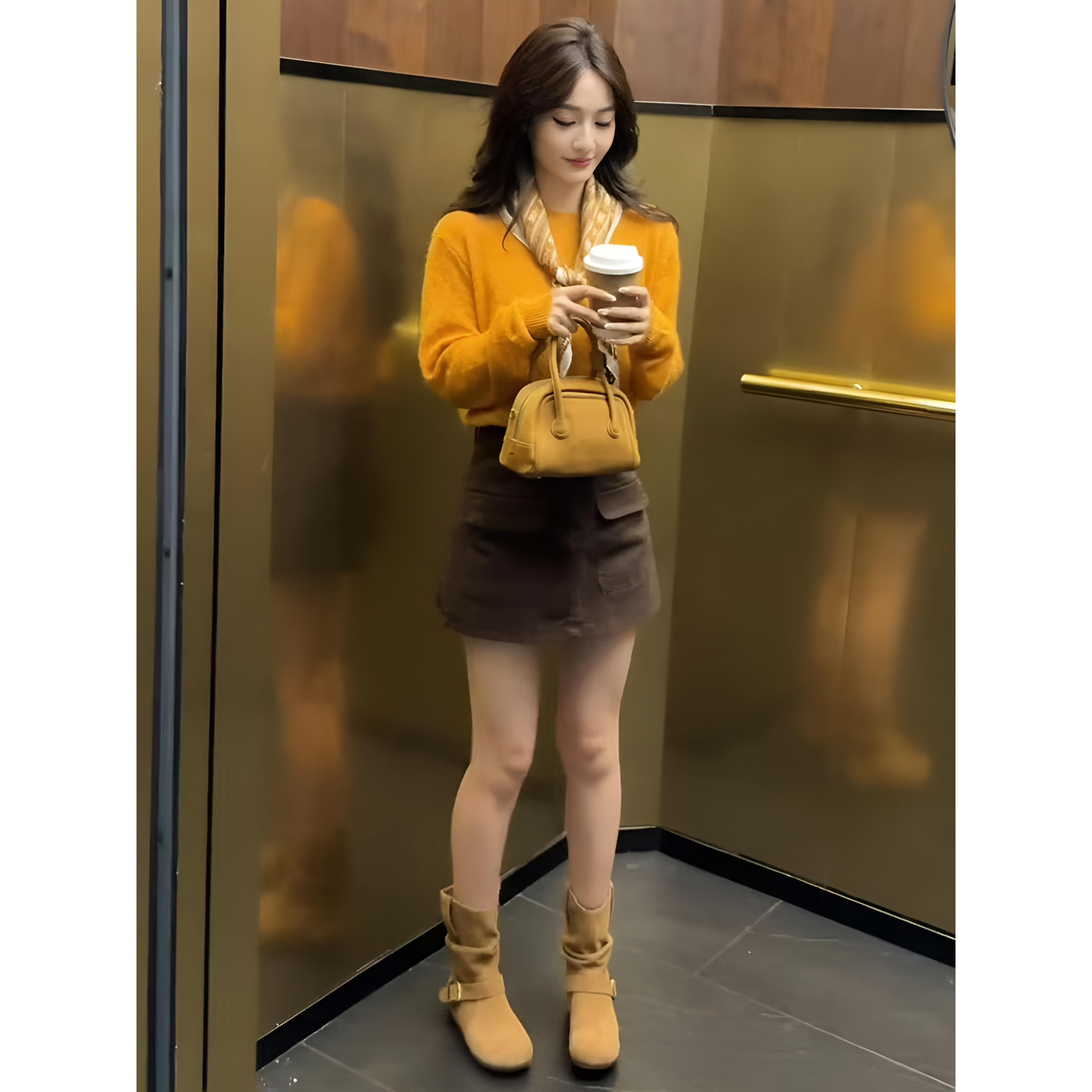 ROUMIKL巨好看的两件套早秋2025流行穿搭一整套温柔风针织衫A字裙