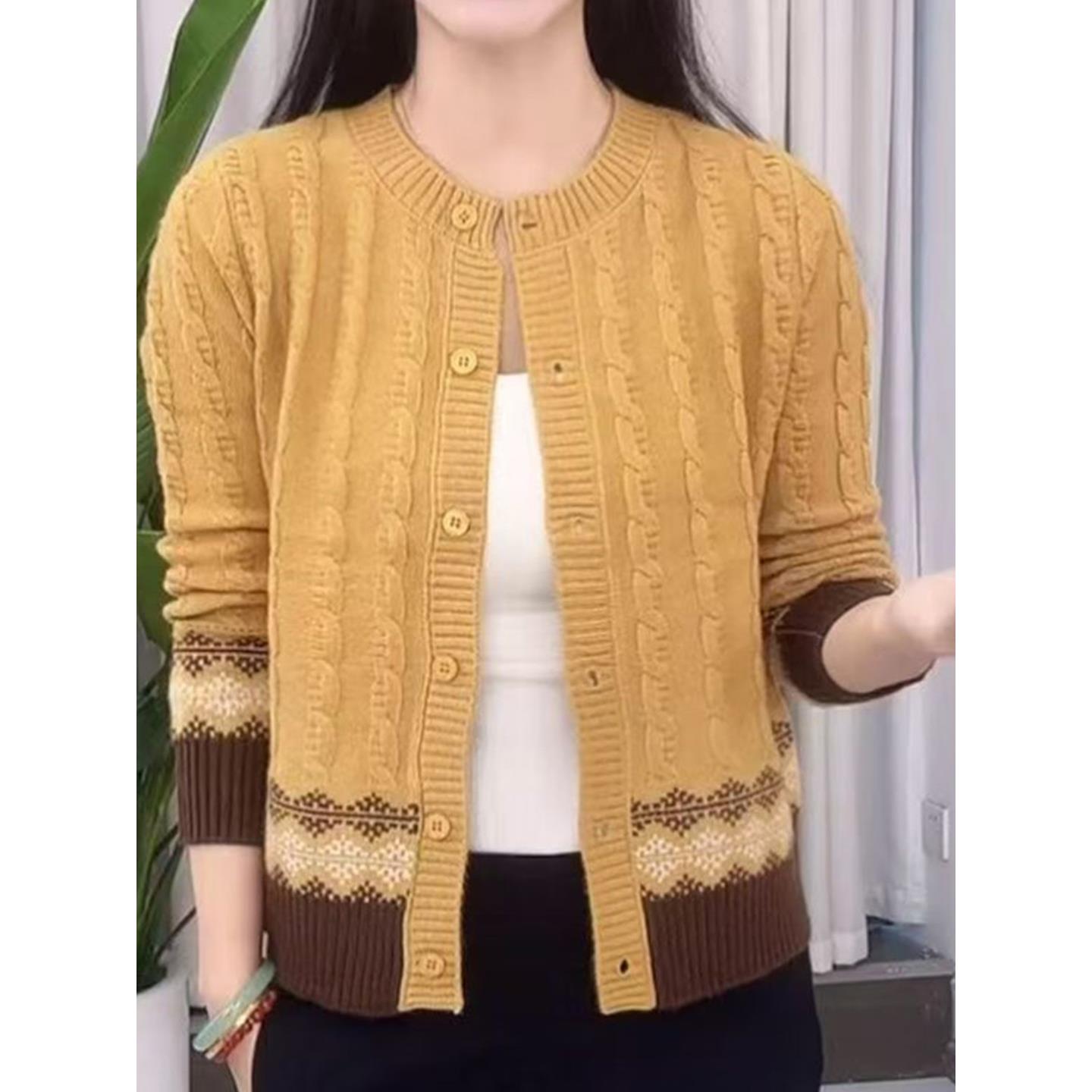 ROUMIKL秋冬新款圆领针织开衫女宽松显瘦百搭毛衣外套上衣打底衫