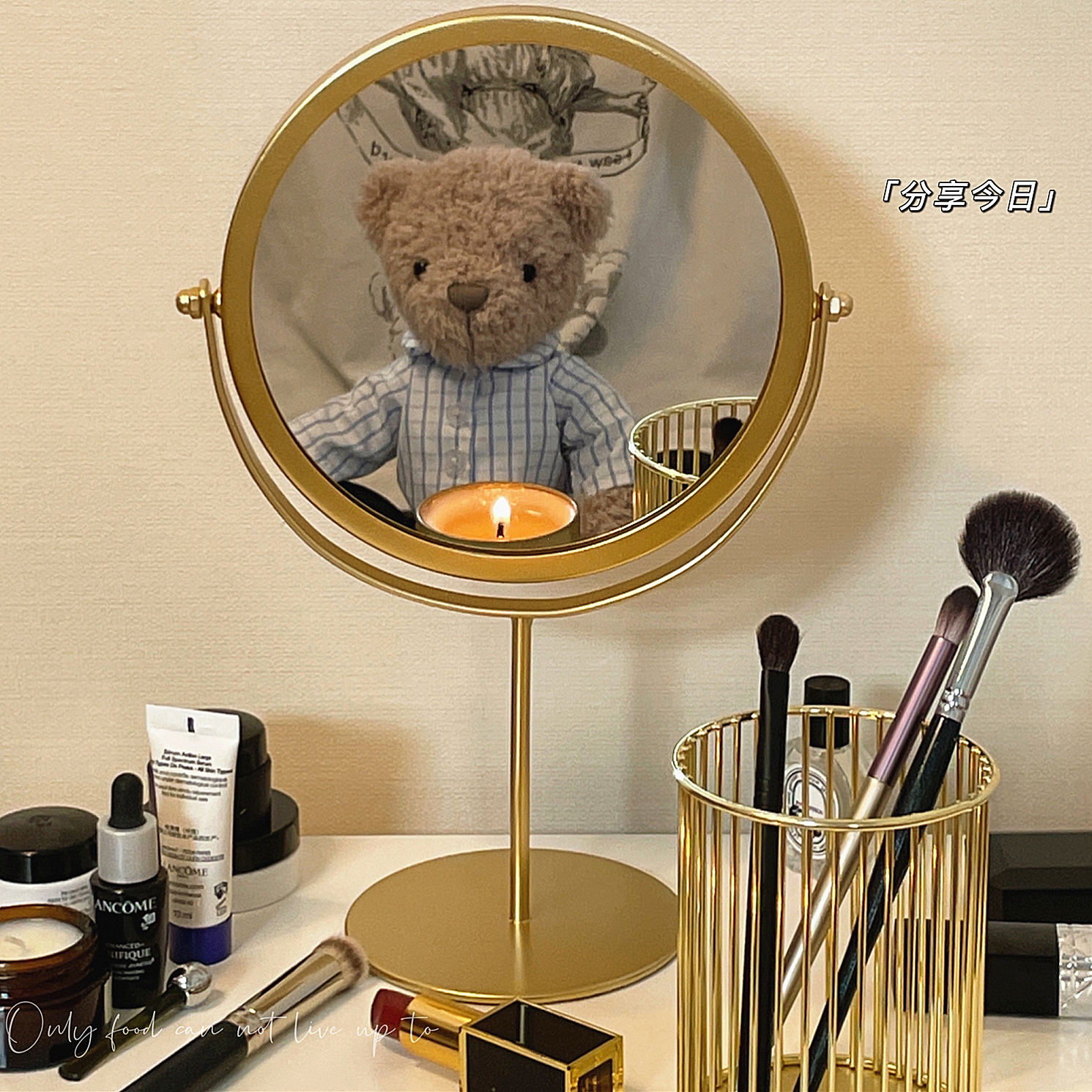 少女心台式桌面化妆镜ins风复古网红学生宿舍旋转公主镜梳妆镜子