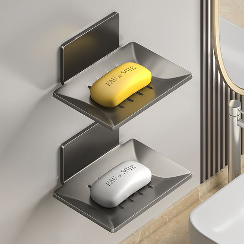 免打孔浴室肥皂盒创意沥水太空铝枪灰色香皂碟卫生间置物架壁挂式