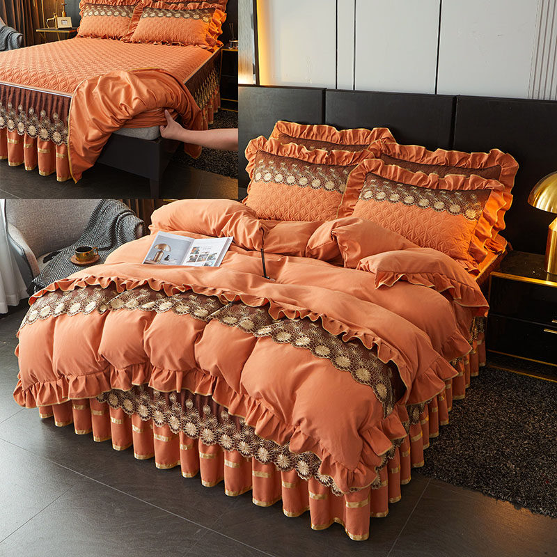 可拆洗床笠式床裙四件套欧式加厚夹棉床罩4件套A类四季款被套床套