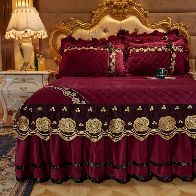 床裙夹棉加厚公主欧式水晶绒