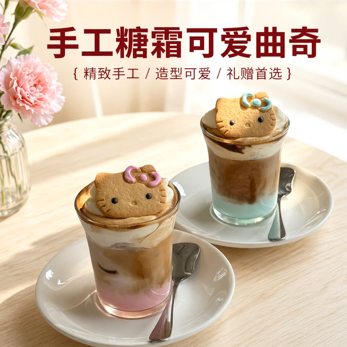 kt猫手工糖霜hellokitty万圣节曲奇饼干儿童零食卡通蛋糕摆台装饰