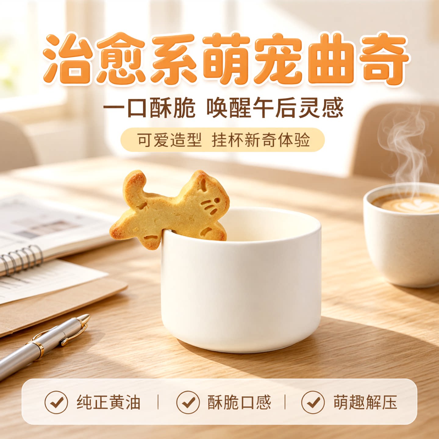 挂杯小猫小狗猫咪咖啡杯装饰散步造型刀叉勺造型黄油曲奇饼干定制