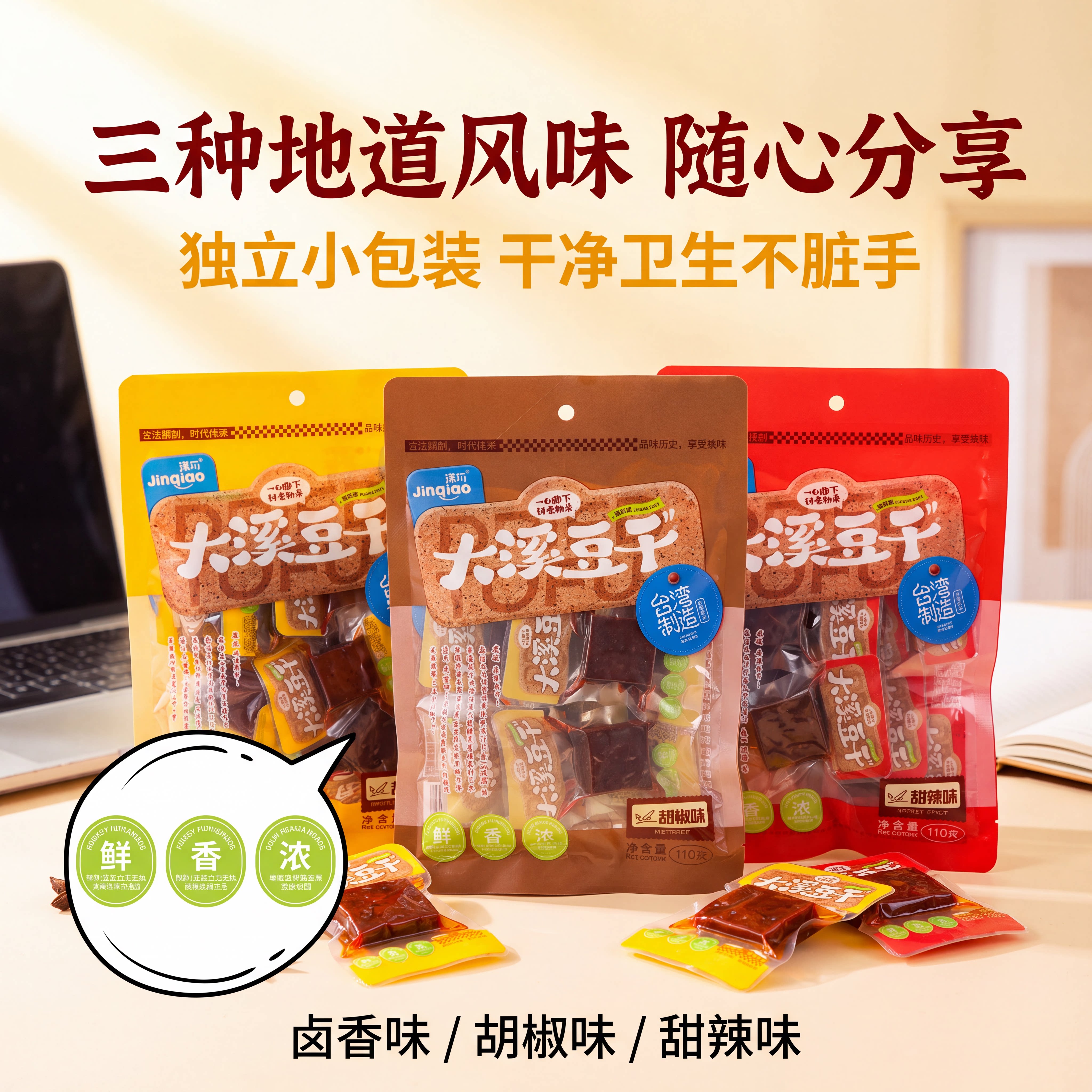 津巧大溪豆干中国台湾特产甜辣卤香胡椒味豆腐干追剧休闲素食零食
