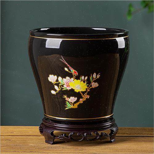 中国风盆陶瓷带底tm-789盆座创意花大号花景兰绿花萝多肉盆分离托