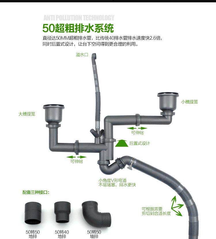 佳德水槽配件全套下水厨房排水管配件洗菜盆下水管全套配件套餐