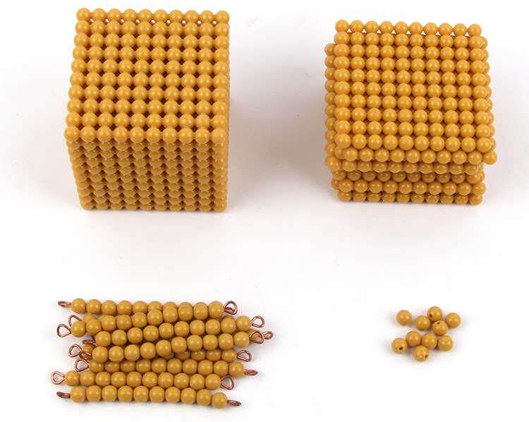 金色串珠蒙氏数学教具十进制十进位小游戏金黄色粒串片珠