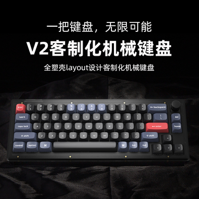 Keychron V2黑透音量旋钮65%有线 线机械键盘QMK改键VIA自定义宏R