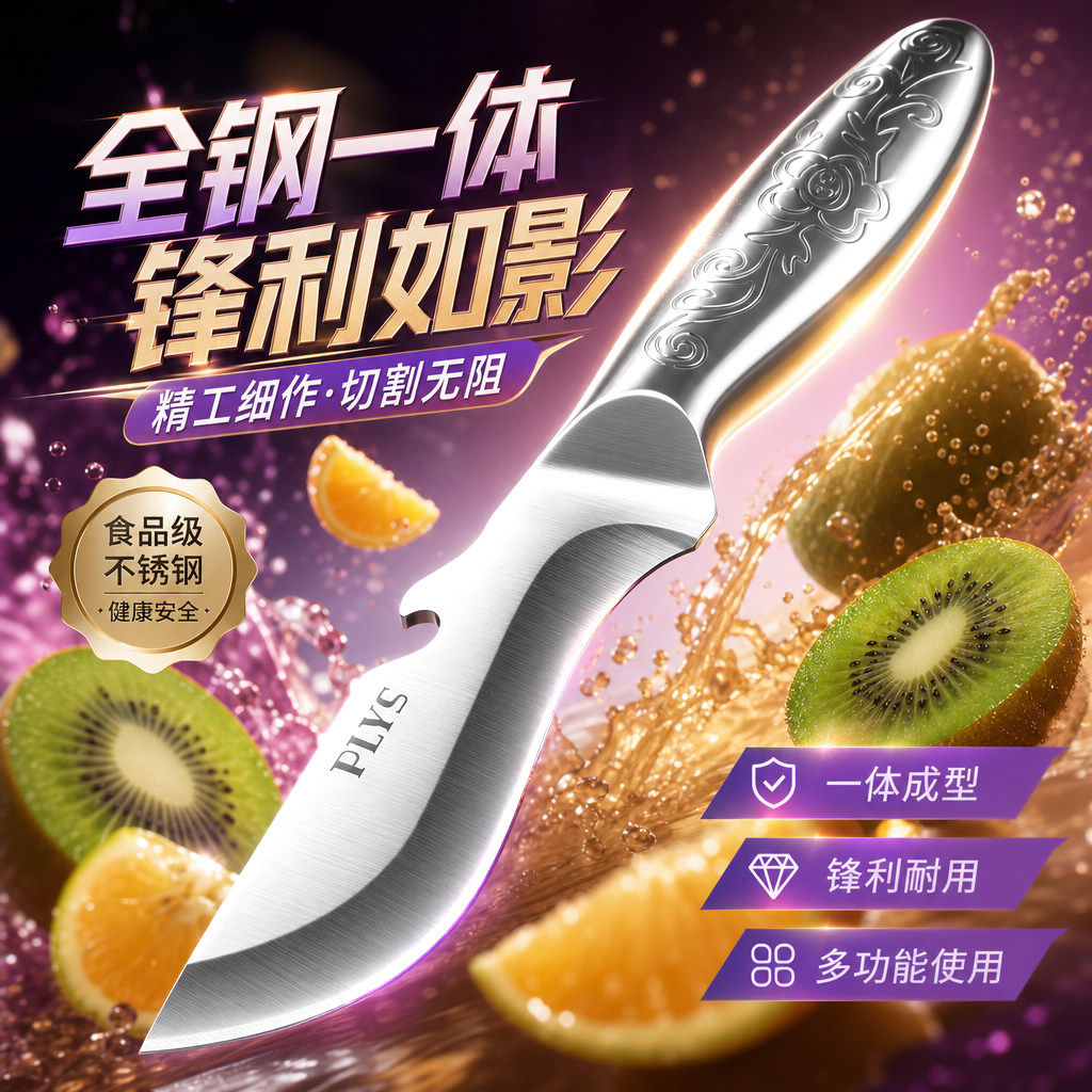 2026新款多功能水果刀家用切肉刀弯刀户外小刀锋利高硬度全钢一体