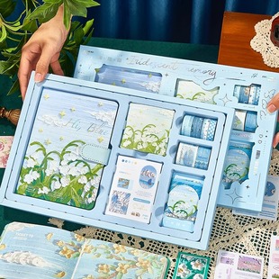 手帐套装礼盒手账本复古油画笔记本本子文具手帐本高颜值记事日记本贴纸生日礼物学生奖励毕业礼品可爱少女心