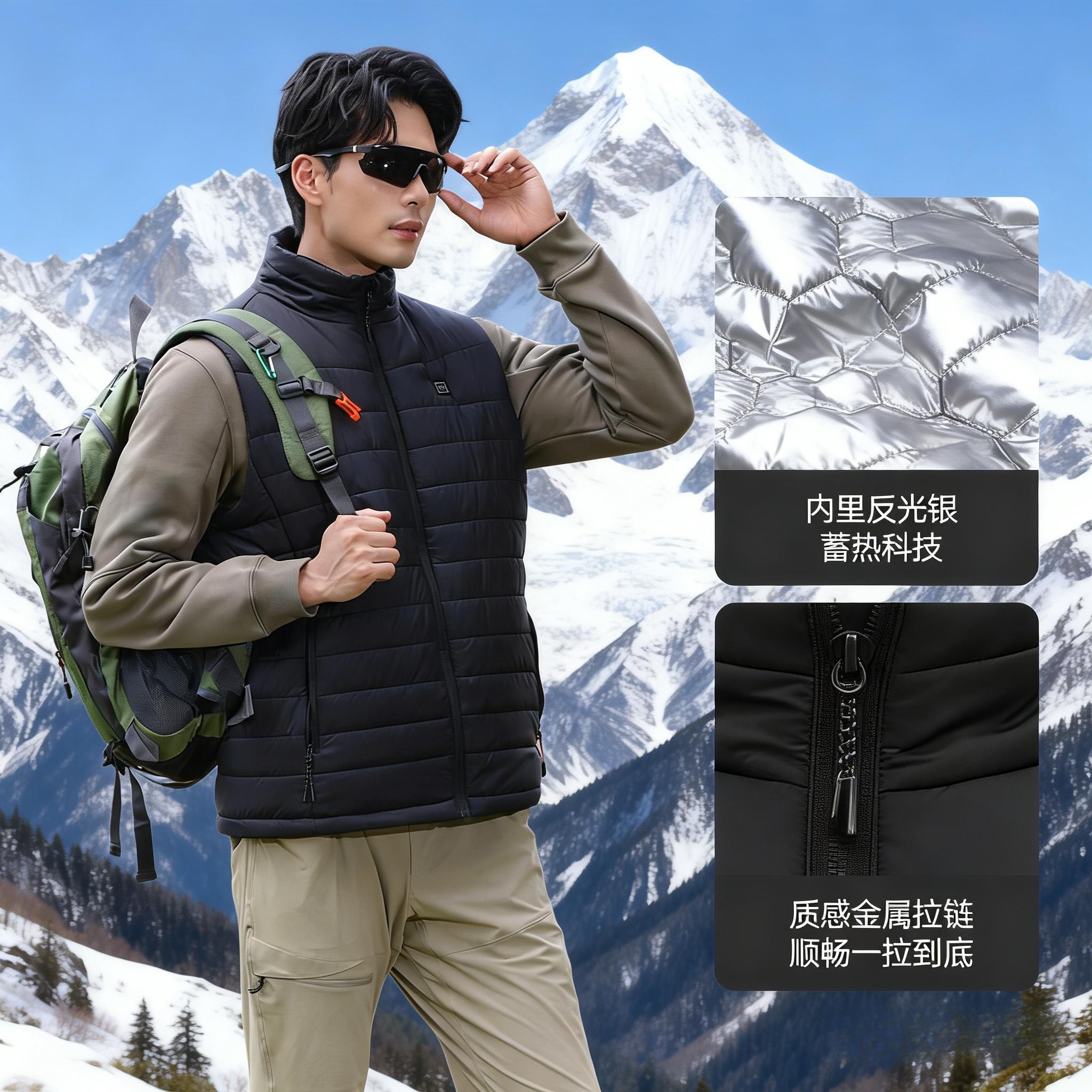 SKAH石墨烯保暖男士立领智能电发热马甲冬季运动保暖轻便拉链