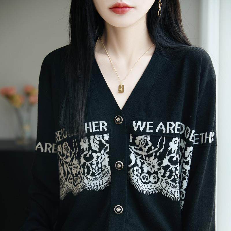 ROUMIKLV领精纺细毛针织开衫女宽松简约早秋外穿上衣柔软保暖毛衫