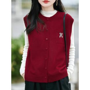 ROUMIKL秋冬新款加厚马甲开衫女圆领无袖叠穿内搭毛衣保暖马夹坎