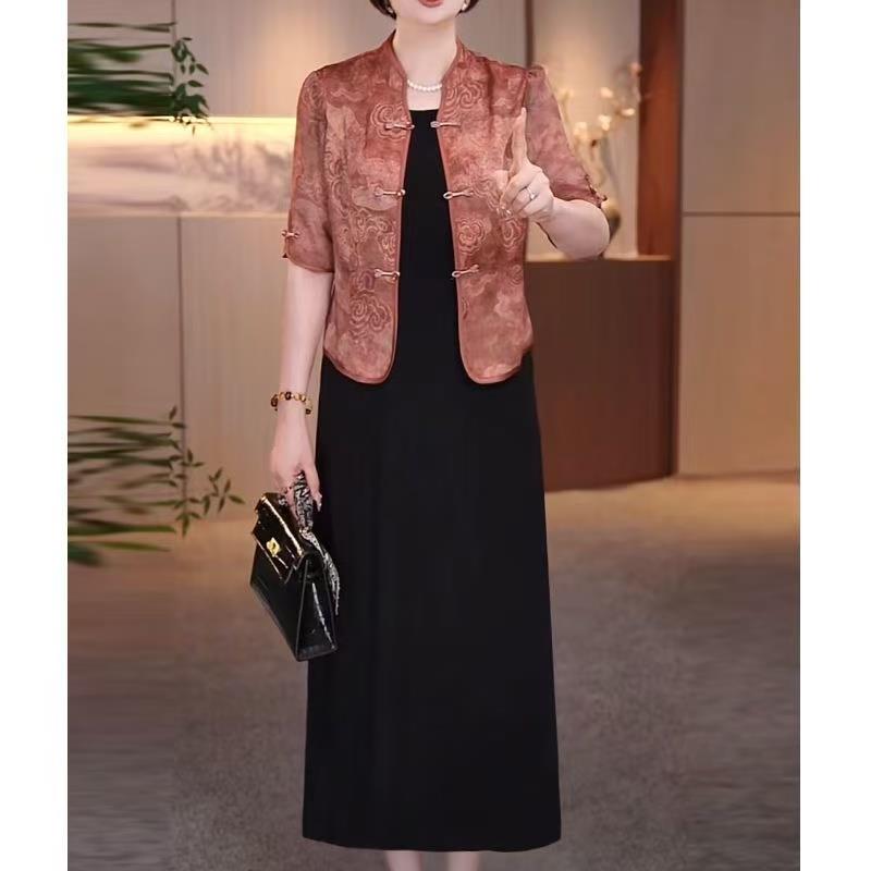 RIERA大码洋气高贵套装女2025夏季新款胖mm阔太太国风外搭背心裙