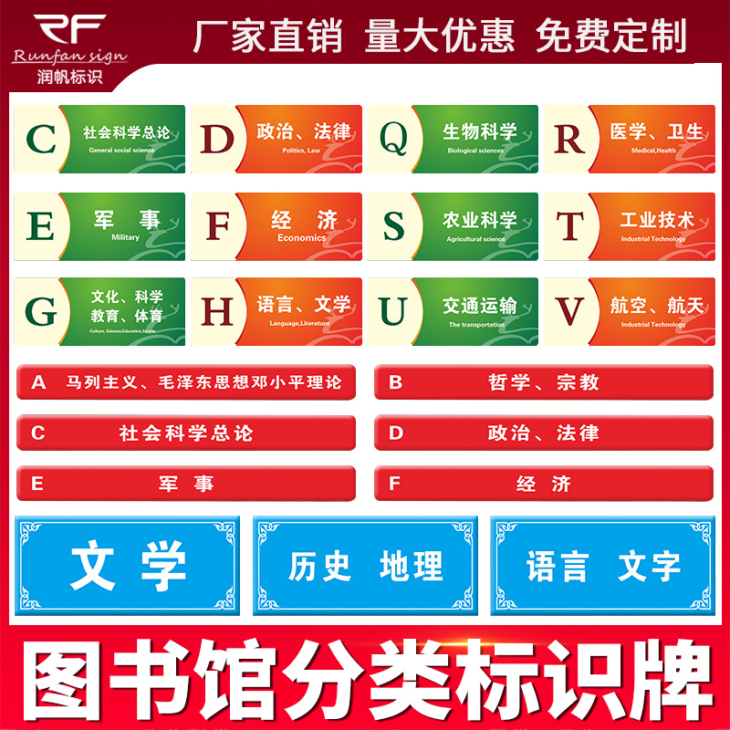 图书馆分类标识牌亚克力