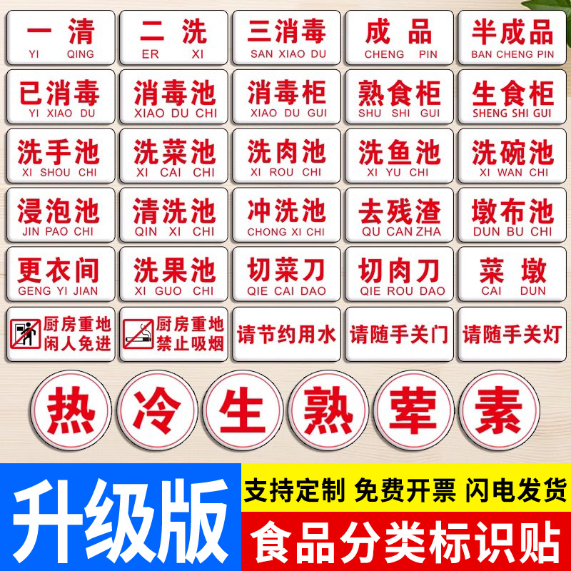 厨房标示牌贴定制荤素4d厨房管理