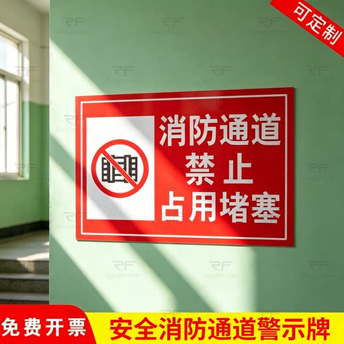 消防通道禁止占用堵塞提示牌当心