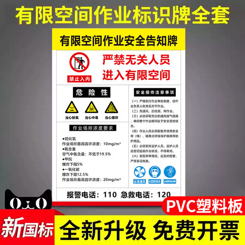 PVC材质有限空间警示标识牌定制