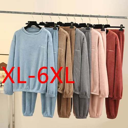 winter fat women plus size warmer thermal pajamas suit sets