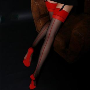 Contrast Color Thigh High Stockings Retro Back Line Seam Sli