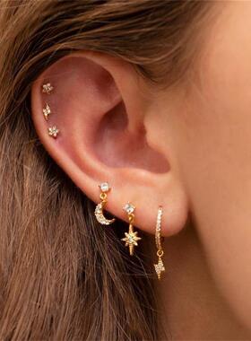 NewDesignStainlessSteelCubicZirconiaChainHoopEarring