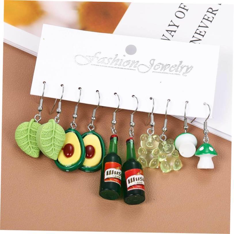 Earrings set 5 pieces彩色亚克力耳环套装5件牛油果多巴胺耳环