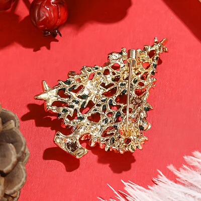 Dmari Women Brooch Christmas Tree Enamel Pin Rhinestone Star
