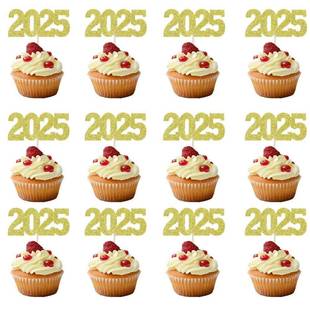 2025 Happy New Year Decoration Gold Black Disposable Tablewa