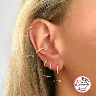 Silver 925 1 pair Women Small Hoops Earring Piercing Ear Car