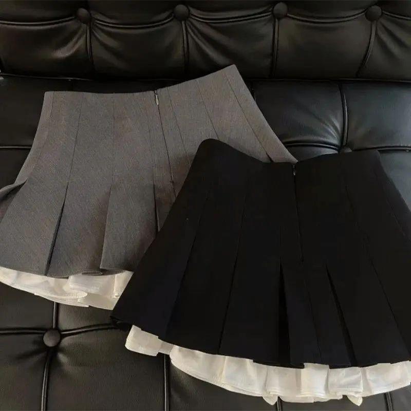 Mooyufon Ruffles Black Mini Skirt Women Korean Patchwork Ple