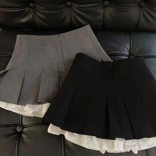 Mini Skirt Women Mooyufon Patchwork Black Korean Ple Ruffles