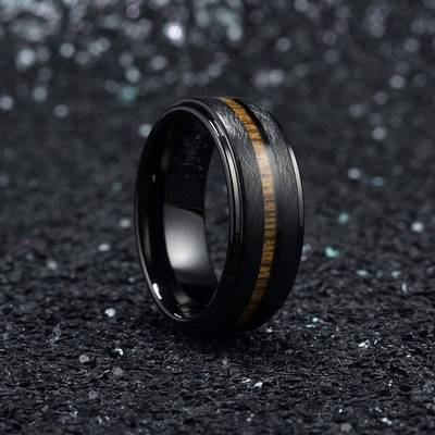 rendy 8mm Men Black Tungsten Wedding Band Rings Inlay Hawaii