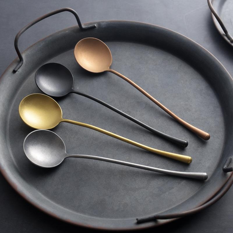 Retro gold stainless steel stirring long handled spoon